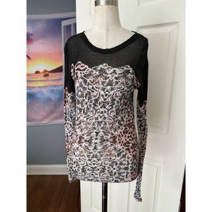 Philosophy long sleeve sheer top with colorful lace design SMALL